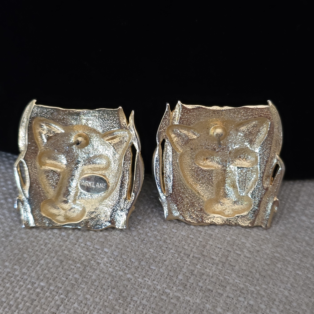 Vintage Parklane Lion Head Vintage Gold Earrings - Picture 3 of 5